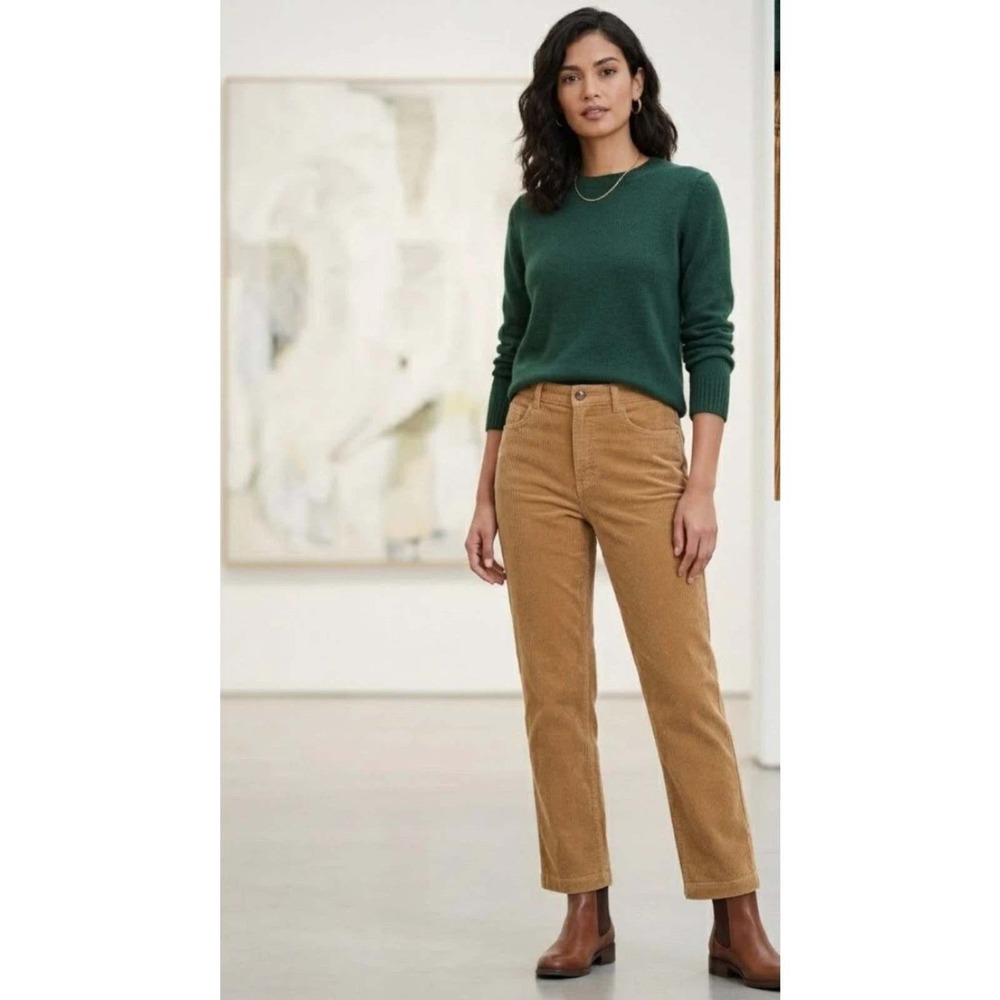 Ann Taylor Loft Womens Tan Corduroy Straight Leg Pants Petite Brown Size 16